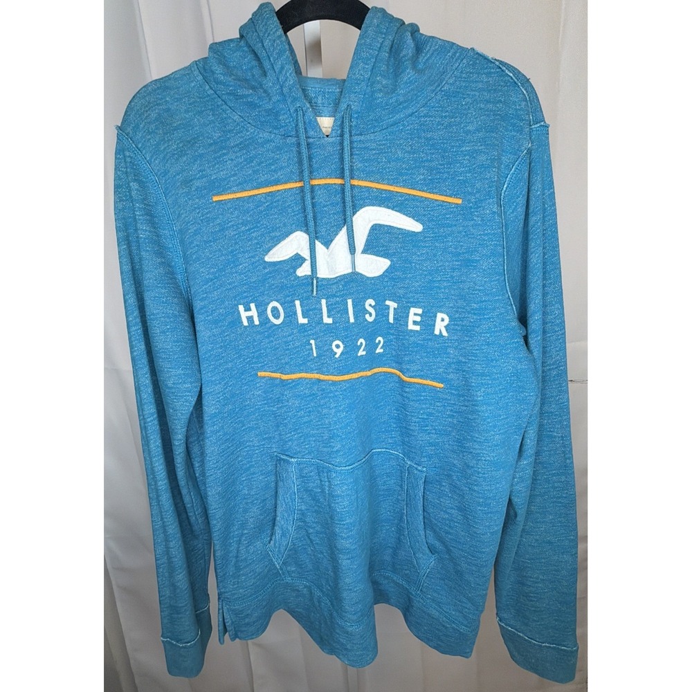 Hollister California Mens M Blue Heather Logo Pullover Hoodie 1922 Seagull
